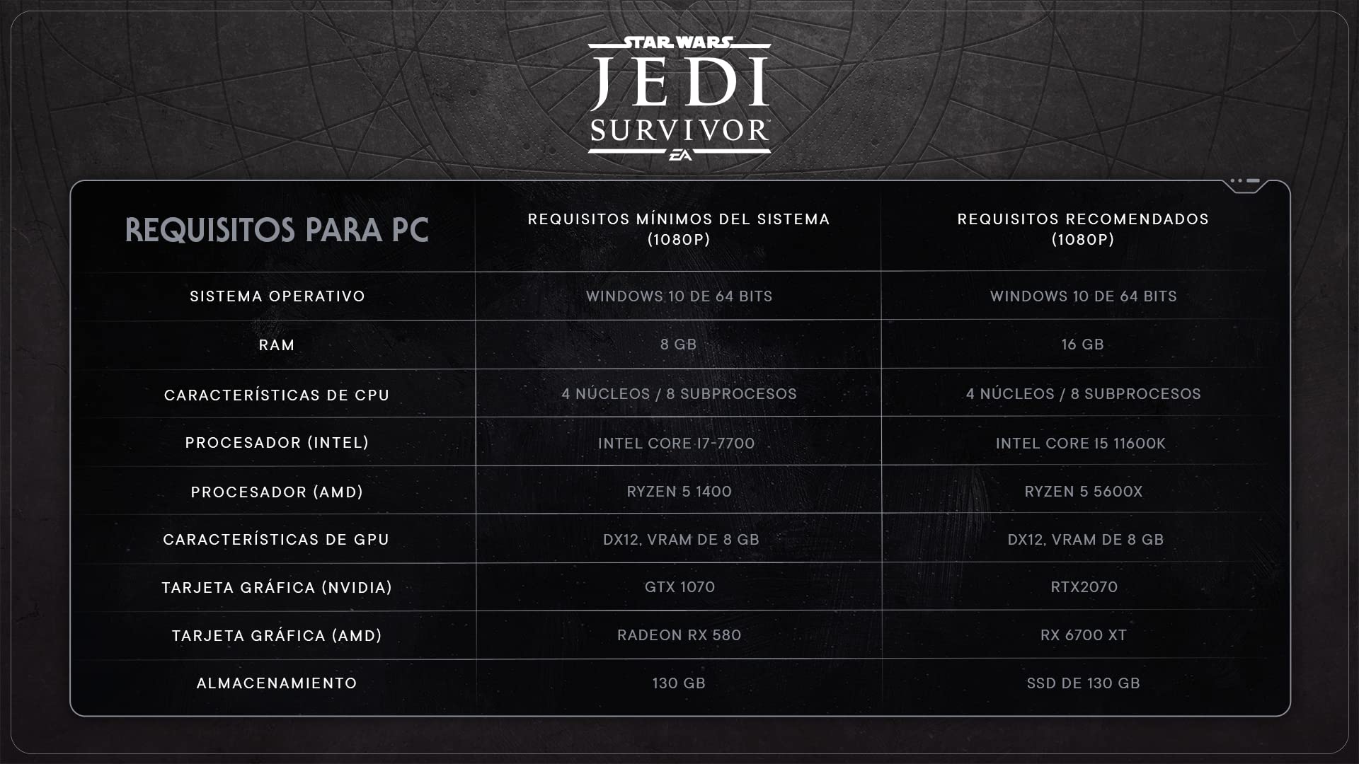 Star Wars Jedi : Survivor - PCWin - Jeux vidéo - Boîte avec code de téléchargement - Espagnol Star Wars Jedi : Survivor - PCWin - Jeux vidéo - Boîte avec code de téléchargement - Espagnol
